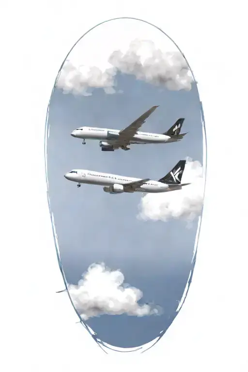 Black and white Delta airplane flying over a color realistic Hawaii tattoo design idea