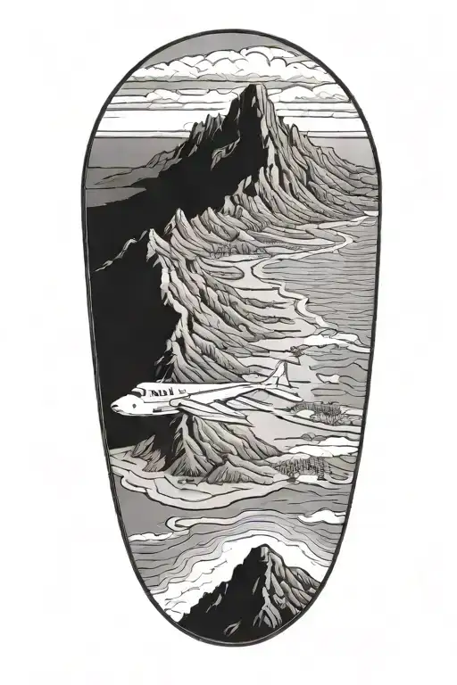 Looking out of an airplane window and seeing diamond head  tattoo design idea