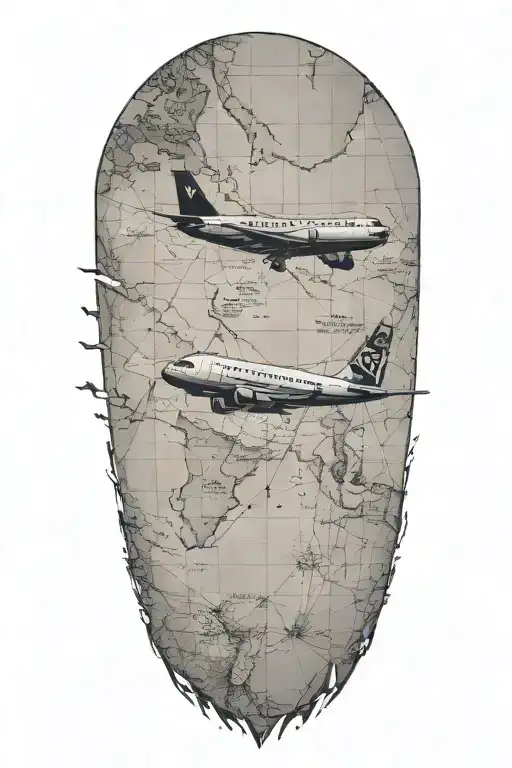 A small delta plane flying over a map tattoo design idea