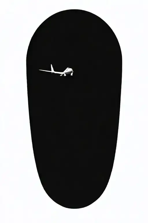 A small black and grey delta plane flyng over Hawaii in color tattoo design idea