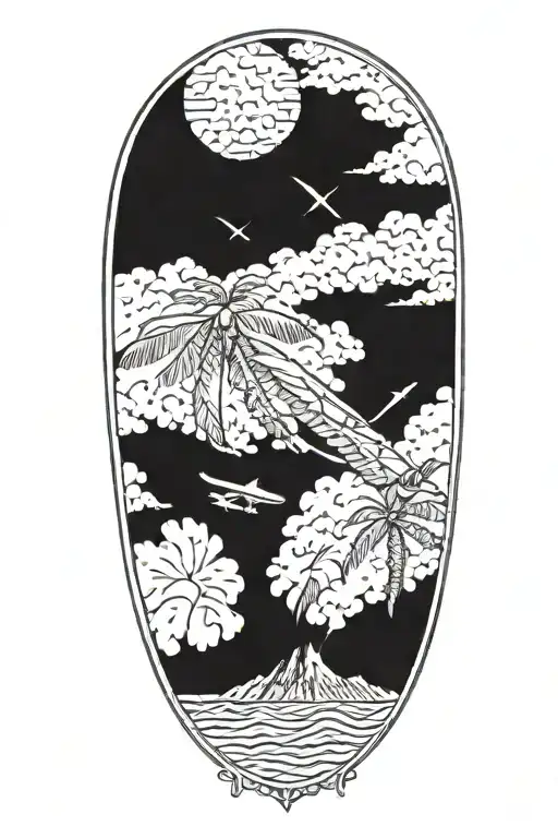 Looking out of an airplane window and seeing Hawaii tattoo design idea