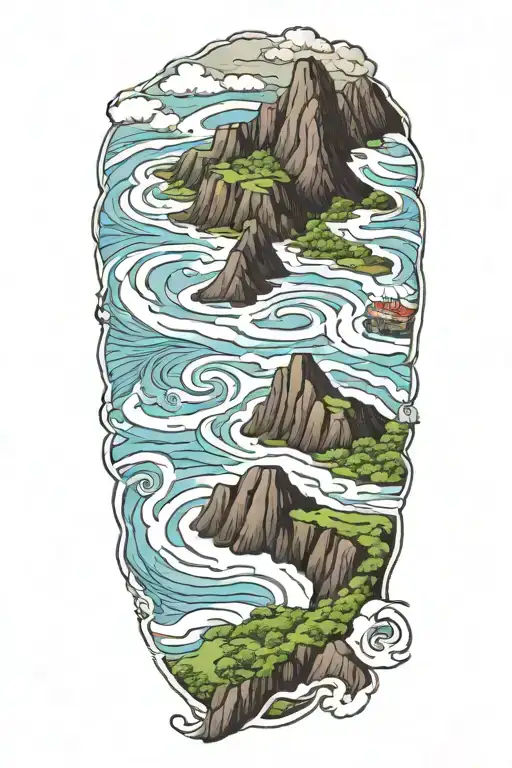 color  Hawaii aerial view no frame tattoo design idea