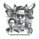 A realistic mural featuring movies American Gangster, No country for old men, the wolf of wallstreet, and eyes wide shut tattoo design idea