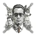 A realistic mural featuring movies American Gangster, No country for old men, the wolf of wallstreet, and eyes wide shut tattoo design idea