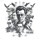 A realistic mural featuring movies American Gangster, No country for old men, the wolf of wallstreet, and eyes wide shut tattoo design idea