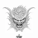 Combine the devil AKUMA name in Japanese and 5 Clover Leave tattoo design idea