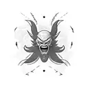 Combine the devil AKUMA name in Japanese and 5 Clover Leave tattoo design idea