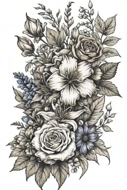 bouquet july and august birth month flowers with no leaves tattoo design idea