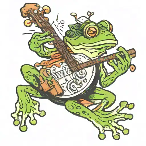 sailor style frog playing banjo tattoo design idea