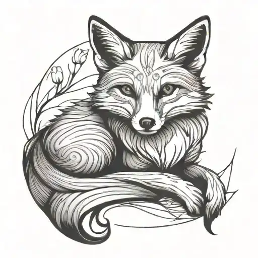 fox sitting minimalism graceful lines black and white tattoo design idea