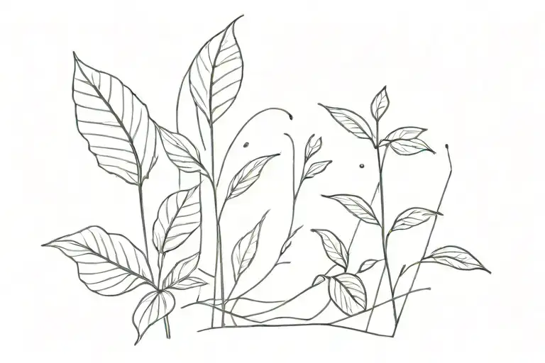 Linear tattoo featuring rain and a plant (no flowers)  tattoo design idea