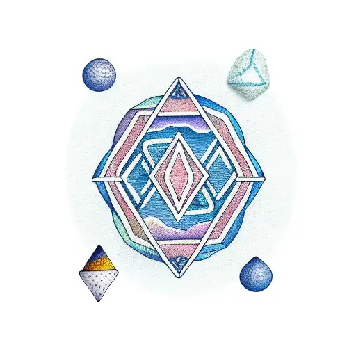 hexagon With beach, sea, palm and kayak in colour tattoo design idea