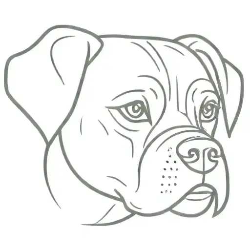 Minimalistic boxer dog head tattoo that looks happy.  tattoo design idea