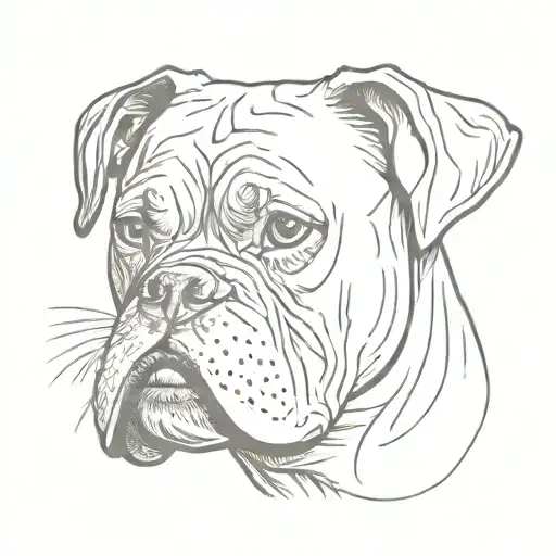 Minimalistic OLD  boxer dog head tattoo that looks happy. needs to be contempory and not quite the whole head.  tattoo design idea