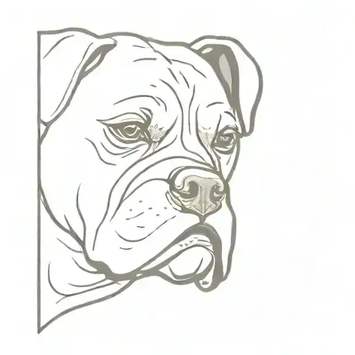 Minimalistic OLD  boxer dog head tattoo that looks happy.  tattoo design idea