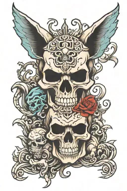 skull and fu dog tattoo design idea