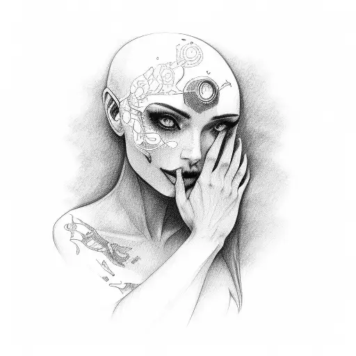 ADHD, face hands, sketch, fine line tattoo, racing thoughts, strength tattoo design idea