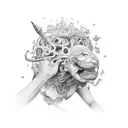 ADHD, face hands outline, sketch, fine line tattoo, racing thoughts, strength tattoo design idea