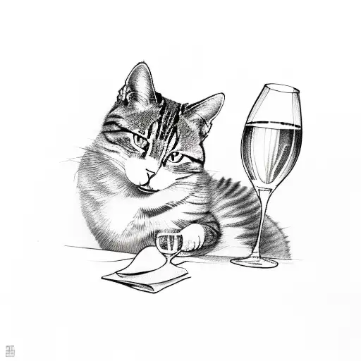 cat holding wine  tattoo design idea
