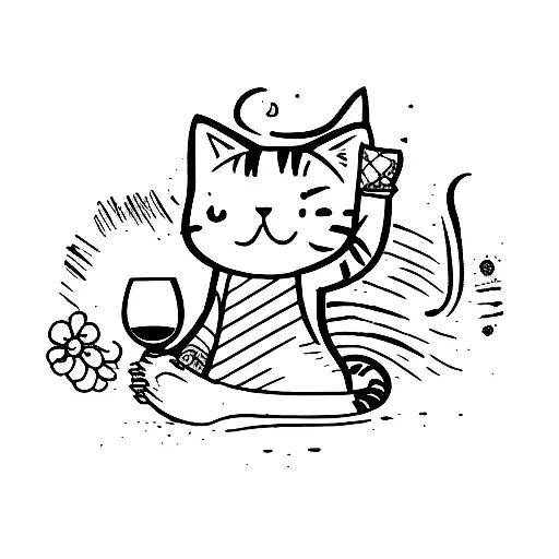 cat holding wine  tattoo design idea