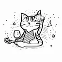 cat drinking wine tattoo design idea