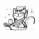 cat drinking wine tattoo design idea