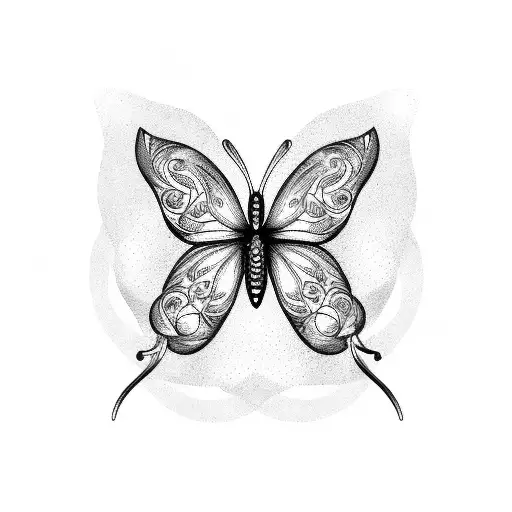 fine line butterfly with flowers in the space tattoo design idea