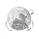 Combining architectural elements with celestial bodies tattoo design idea