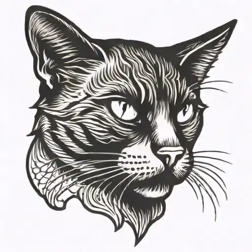 black cat head side profile tattoo design idea