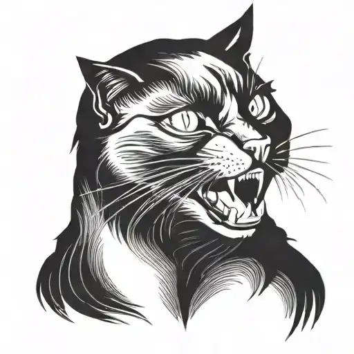 black cat opening its mouth perspective tattoo design idea