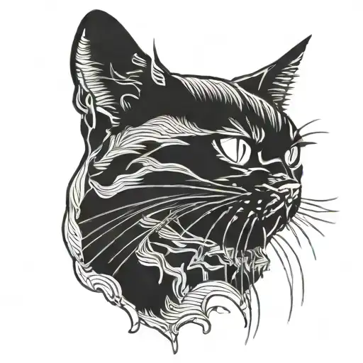 black cat open mouth head side view tattoo design idea