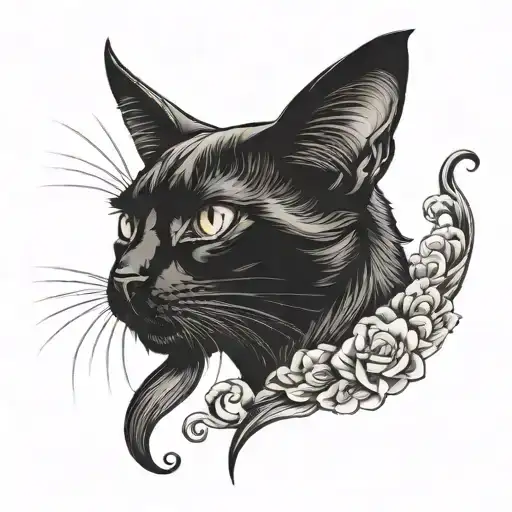 black cat head side view tattoo design idea