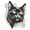 black cat open mouth head side view tattoo design idea
