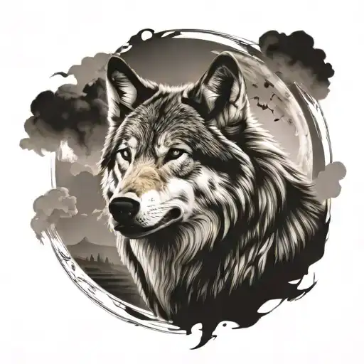 Turkishness and Wolf howling tattoo design idea