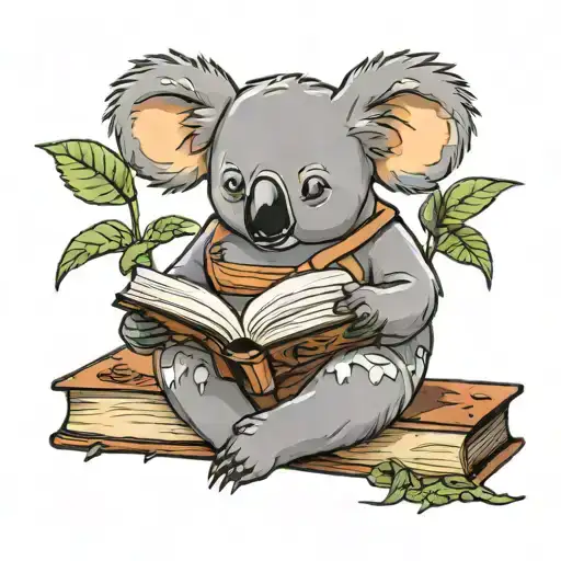 koala reading a book sitting on a stack tattoo design idea