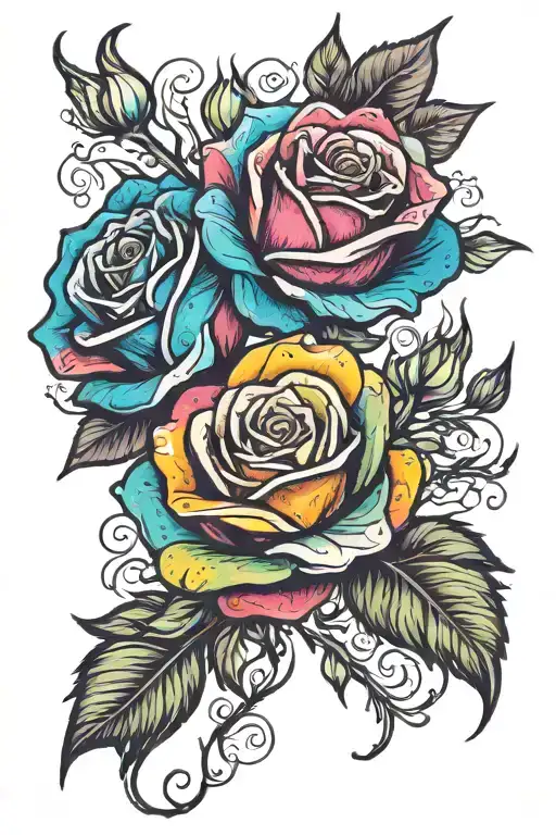 rainbow rose with 19 aug 2020 for the stem  tattoo design idea