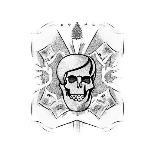 Half lebanon and cyprus flag, time at 3:33 A.M and a skull dripping tears of money tattoo design idea