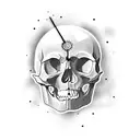 skull of an old lady with a clock on the background at 3:33 time and a fading flag half of cyprus flag and half of leban tattoo design idea