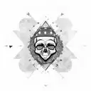 skull of an old lady with a clock on the background at 3:33 time and a fading flag half of cyprus flag and half of leban tattoo design idea