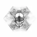 skull of an old lady with a clock on the background at 3:33 time and a fading flag half of cyprus flag and half of leban tattoo design idea