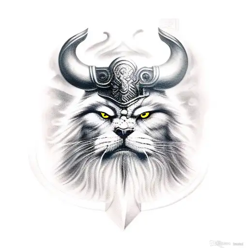 Odin with eye pad and scarred face with serious look tattoo design idea