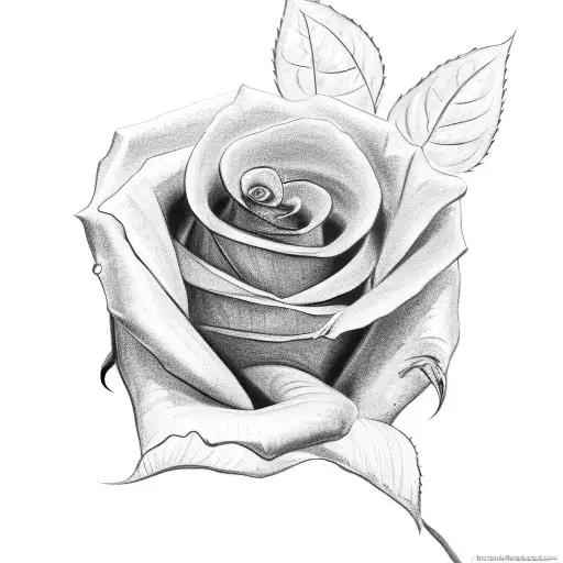 A black and grey sketch of a rose growing out of a dollar bill tattoo design idea