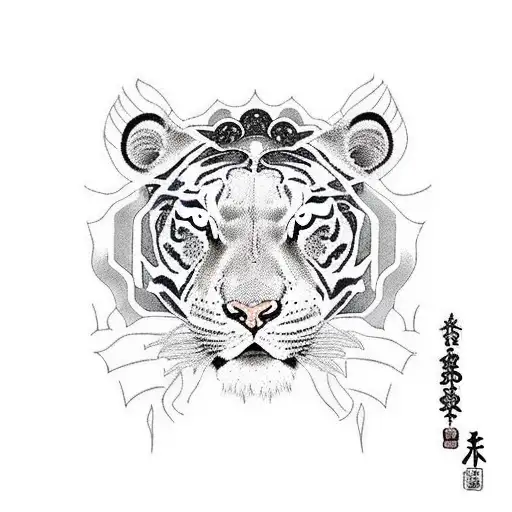 totem of tiger, lion, twin oxes, twin cats, fish tattoo design idea