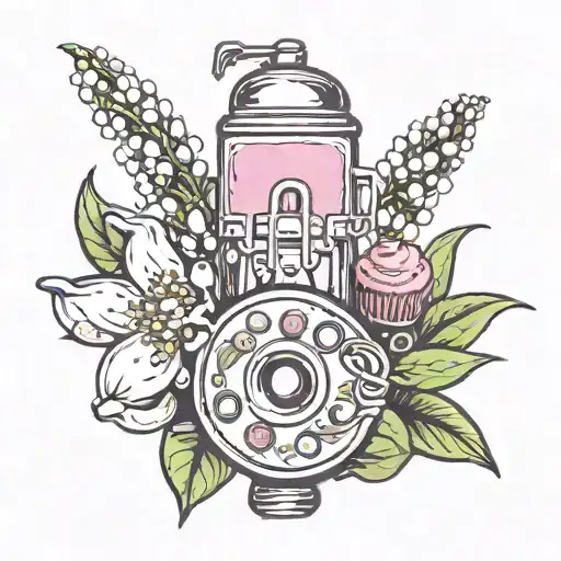 lily of the valley flower with donut a gumball machine and USA outline  tattoo design idea