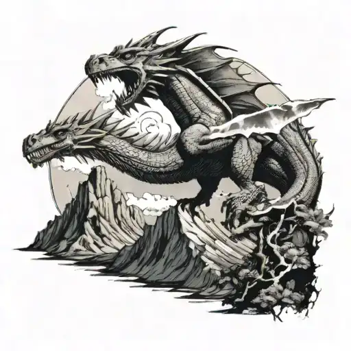 A majestic dragon flying over Mt. Kilimanjaro tattoo design idea