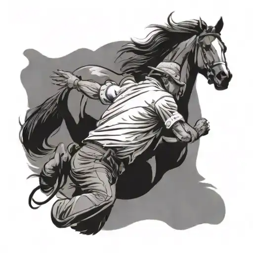 A tattoo design of a horse trainer yelling commands to a horse, with a country music theme in the background tattoo design idea