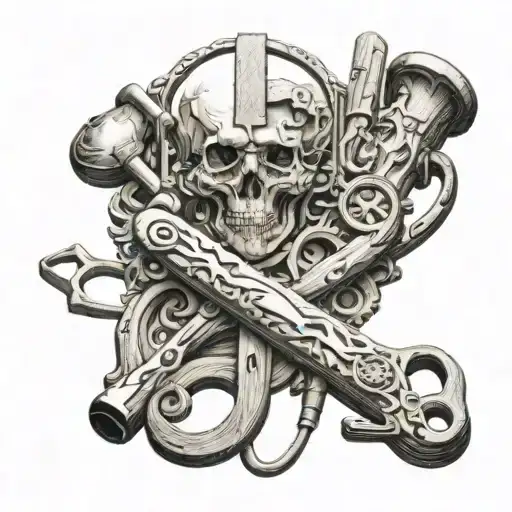 An intricate wood carving design incorporating elements of emergency medicine tools tattoo design idea