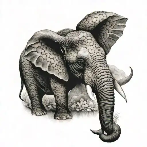 elephant with dragon scales tattoo design idea