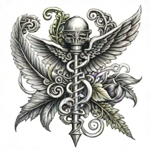 chrome caduceus Hermes staff tattoo design idea