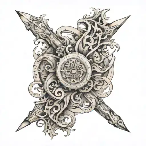 A tattoo design incorporating a wooden carving tool and a detailed fractal pattern, representing the client's passion for woodworking and fractals tattoo design idea